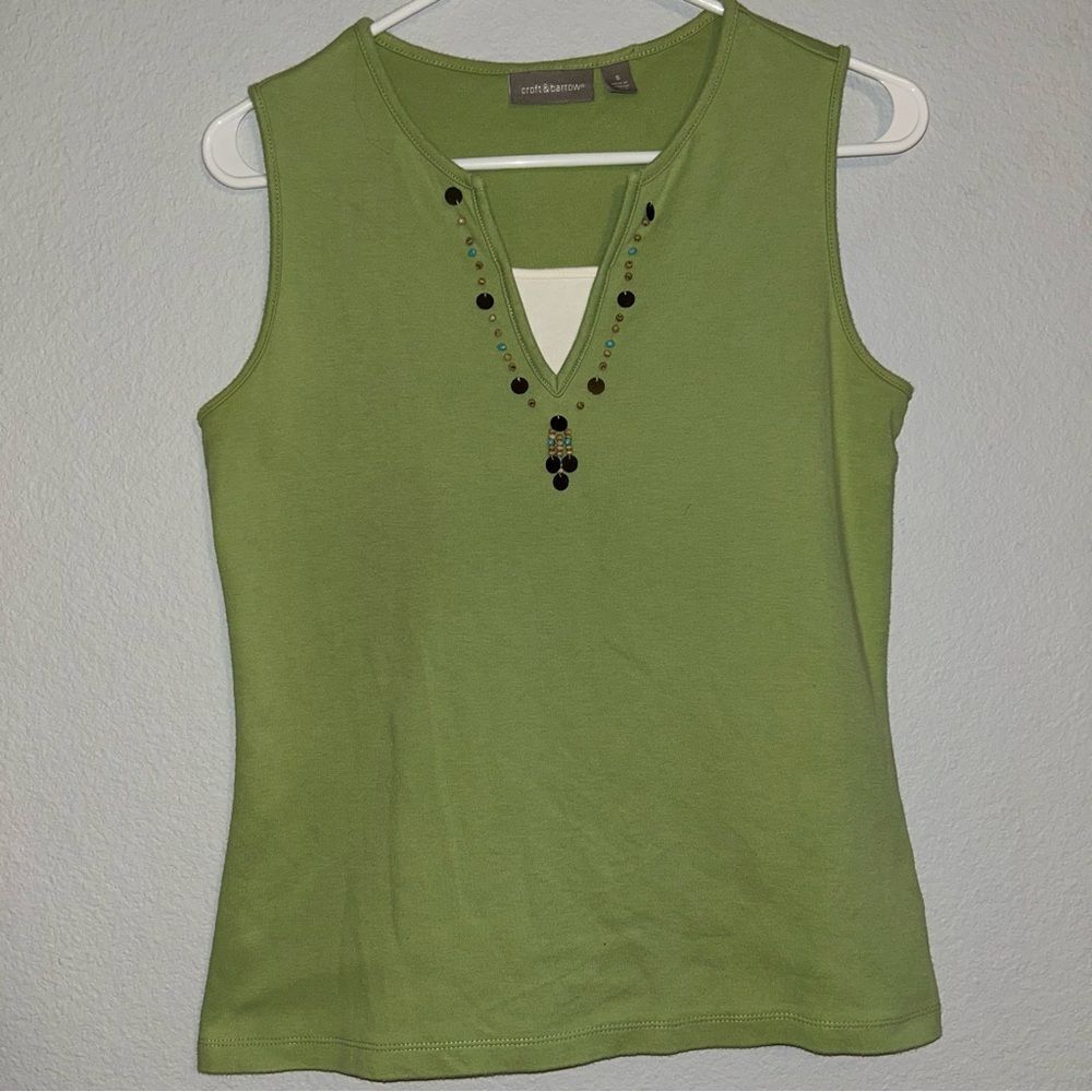 Croft & Barrow Light Green Beaded V Neck Tank Top​​
